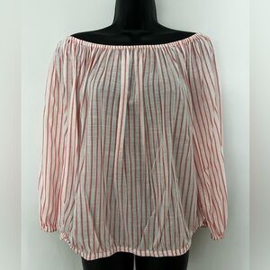 GAP Off Shoulder Pink Striped Top, Size Large